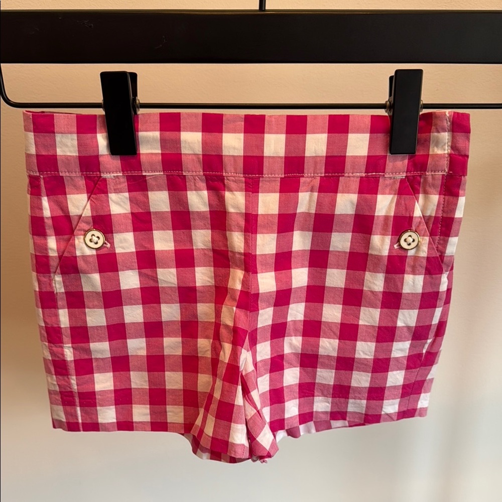 Janie and Jack girls size 4 Pink Gingham shorts with gold buttons detail